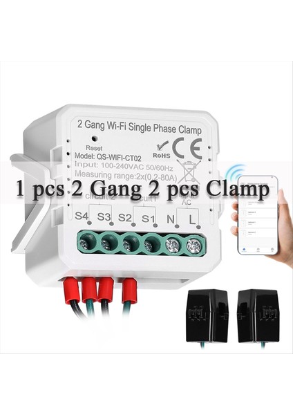 Tuya Wifi 2 Gang 80A Tek Faz Kelepçe Güneş Pv Çift Yönlü Iki Yönlü Enerji Ölçer Uygulama Kontrolü (Yurt Dışından) fiyatları