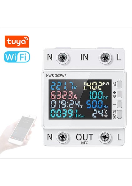 Taya Wıfı Güç Ölçer Renk Ekran 2p Çok Fonksiyonlu Ac Enerji Ölçer Mobilephone Remototely App Kontrolü 170-300V/63A - A - A (Yurt Dışından) modelleri