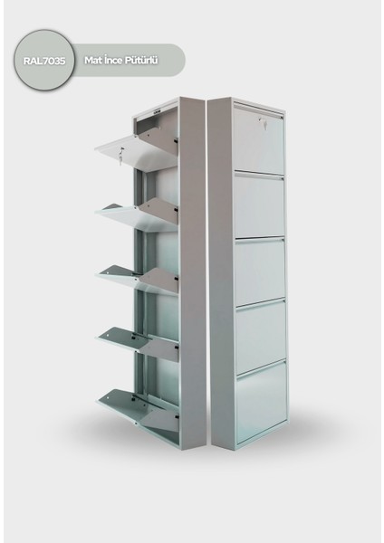 Kilitli 5'li Metal Ayakkabılık - Açık Gri