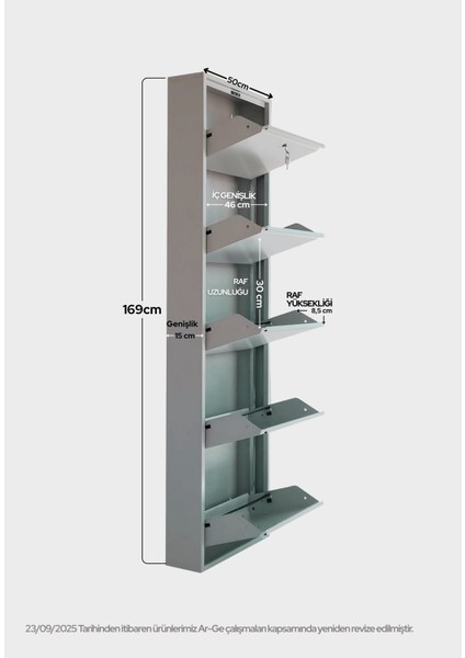 Kilitli 5'li Metal Ayakkabılık - Açık Gri fiyatları