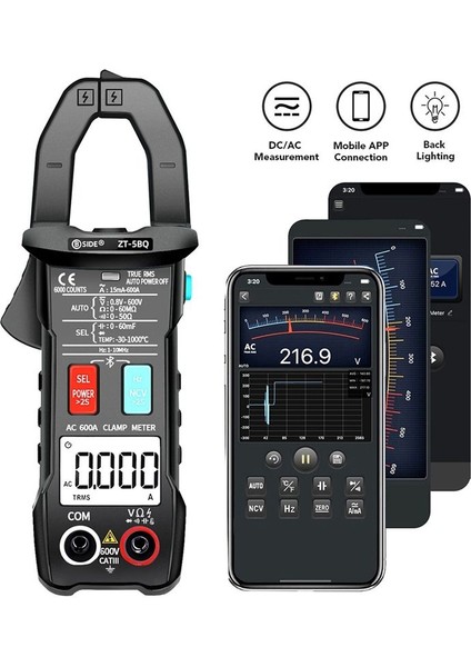Bıde Zt-5bq Bluetooth Kelepçe Ölçer Multimetre Dijital Akım Ölçer Ac/dc Voltmetre Ammeter Otomatik Aralık Test Cihazı Siyah (Yurt Dışından) indirimleri