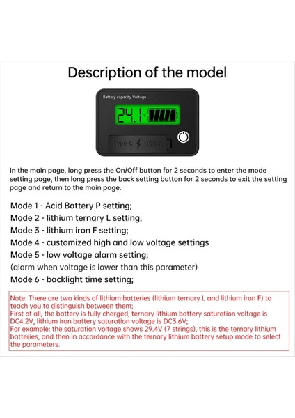Dc 8-30V LCD Dijital Pil Voltmetre Kapasite Göstergesi Lityum Asit Pil Voltaj Test Cihazı Tiper Typec Çıkışı A (Yurt Dışından) modelleri