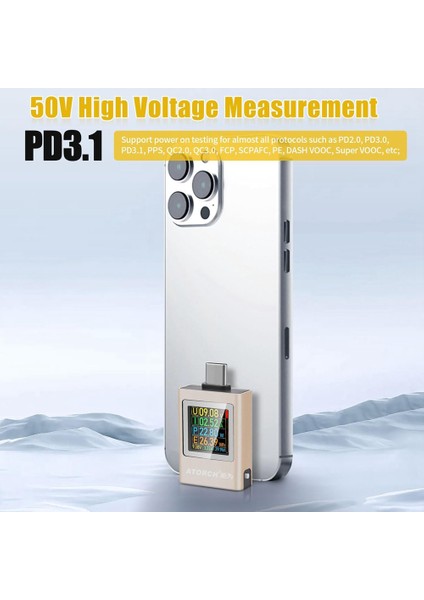 Atorch USB C Test Cihazı Güç Ölçer Type-C Test Cihazı Dijital Multimetre 4-50V 0-12A Voltaj Akım Test Merkezi Voltaj Dedektörü A (Yurt Dışından) indirimleri