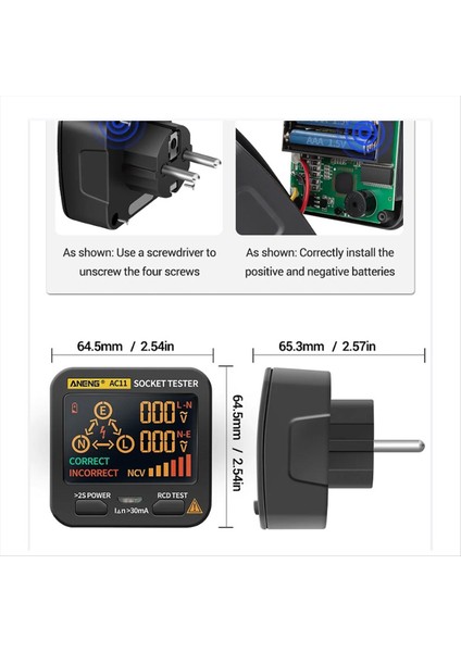 Aneng AC11 Dijital Akıllı Soket Test Cihazı Voltaj Testi Soket Dedektörü Toprak Nötr Faz Kontrolü Rcd Ncv Testi Us-Plug (Yurt Dışından)