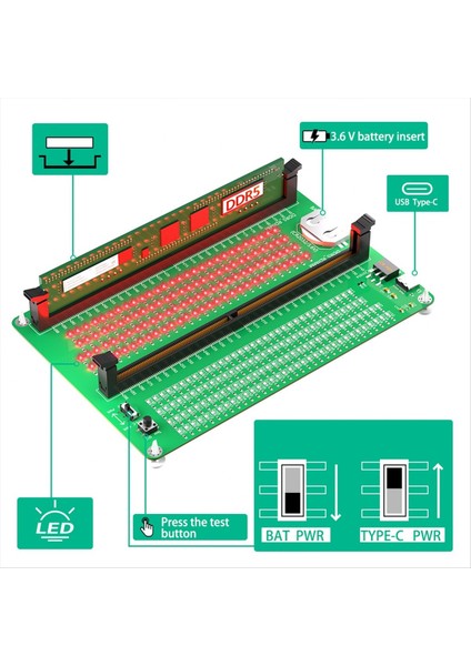 Ddr5 Rdımm/udımm Bellek Test Cihazı Ddr5 Hafıza Test Kartı Masaüstü Bilgisayar Için LED Göstergeleri (Yurt Dışından) fırsatları