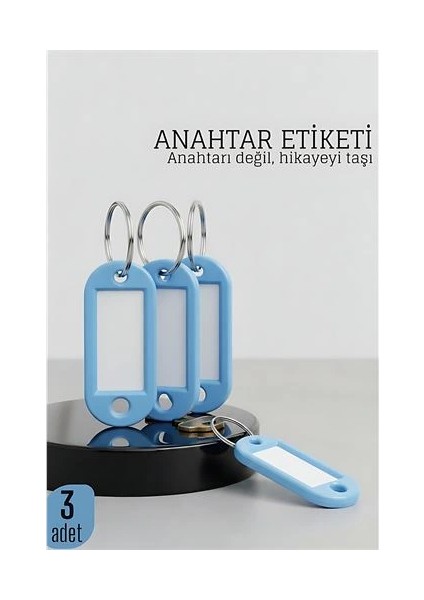 Bfs Etiketli 3'lü Anahtarlık Halkası – Isim Yazılabilir, Metal Halka ile Şık Tasarım