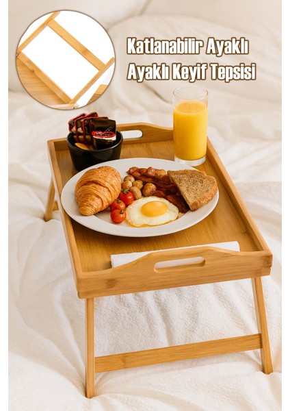 Katlanır Ayaklı Bambu Yatak Keyif Tepsisi (50CM*30CM), Portatif Tepsi indirimleri