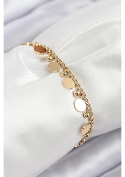 316L Çelik Sıralı Pul Model Gold Renk Kadın Bileklik