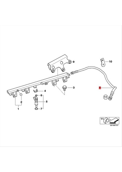 Yakıt Hortum Girişine Yakıt Rayı 13537560586 Bmw E90 325I 325XI E91 E92 (Yurt Dışından) modelleri