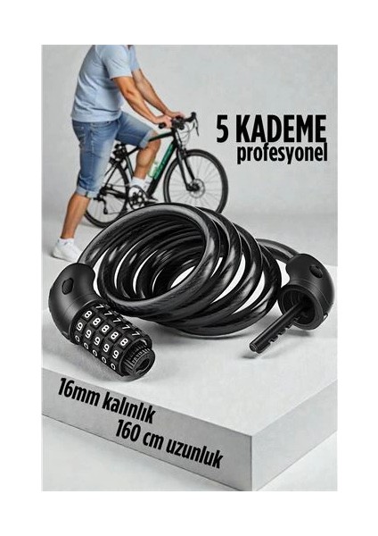 Bfs Şifreli Bisiklet Kilidi 16 mm Kalınlık 160 cm Scooter Motosiklet Kilidi - Çelik Kablo