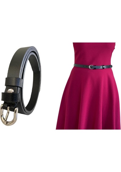 Deri Gümüş Tokalı Siyah Çok Ince Kadın Kemeri, 1.8 cm indirimleri