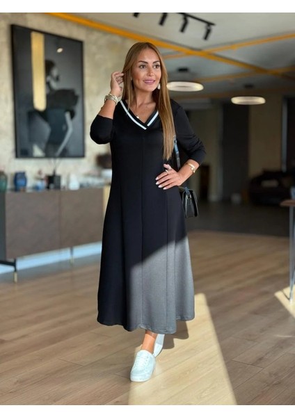 Cottonlab Kadın Uzun Kollu V Yakalı Midi Modal Elbise fiyatları