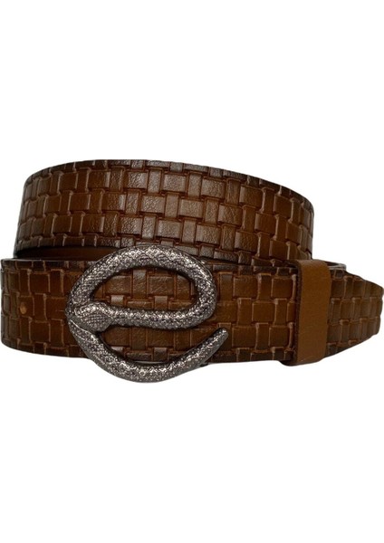 Deri Siyah Nikel Tokalı Kahverengi Kadın Kot Kemeri 4 cm
