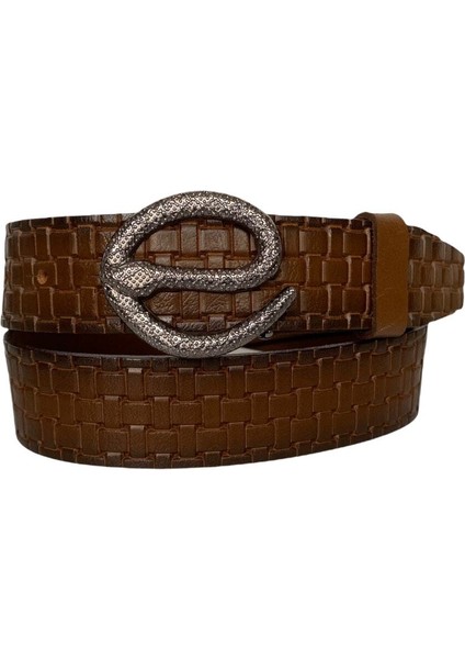 Deri Siyah Nikel Tokalı Kahverengi Kadın Kot Kemeri 4 cm