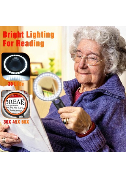 Okuma Işığı ile El Taşınır Büyüteç 30 LED Okuma Büyüteç 1 Uv Işık Yaşlılar Için 2 Mod Muayene Madeni Paralar (Yurt Dışından) fiyatları
