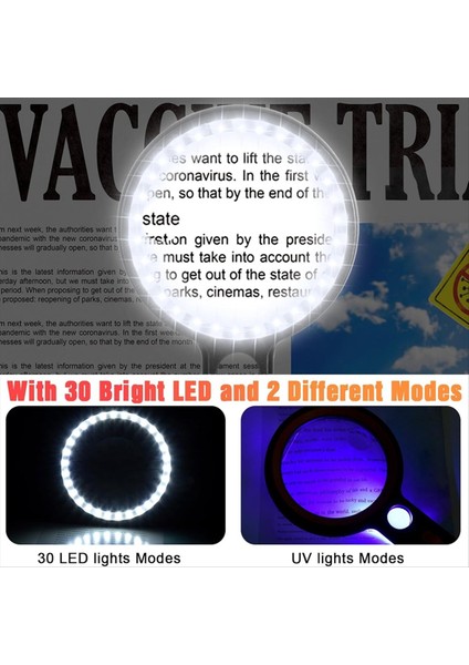 Okuma Işığı ile El Taşınır Büyüteç 30 LED Okuma Büyüteç 1 Uv Işık Yaşlılar Için 2 Mod Muayene Madeni Paralar (Yurt Dışından) modelleri