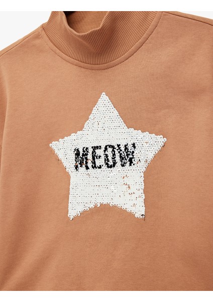 Pamuklu Uzun Kollu Dik Yaka Pullu Payetli Şardonlu Sweatshirt modelleri