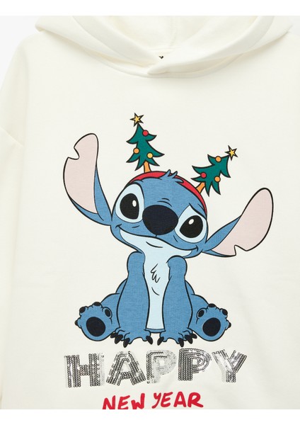 Kapşonlu Uzun Kollu Lisanslı Stitch Baskılı Oversize Şardonlu Yılbaşı Sweatshirt indirimleri