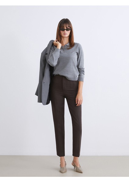 Vision Kahverengi Yüksek Bel Dar Fit Kadın Pantolon