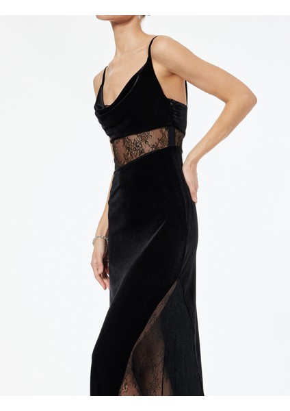 Dantel Detaylı Degaje Yaka Bodycon Kolsuz Uzun Abiye Elbise indirimleri