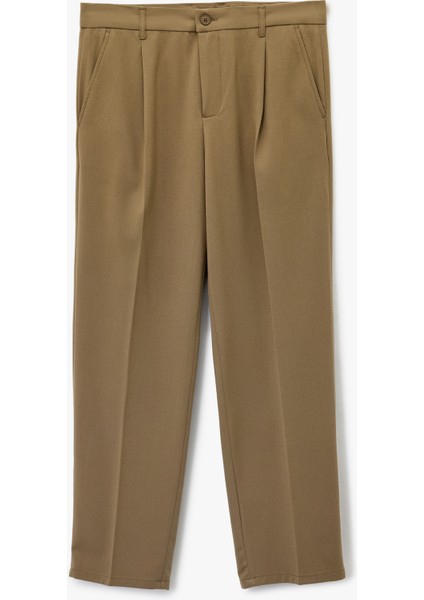 Rahat Kalıp Viskon Karışımlı Cepli Pileli Kumaş Pantolon