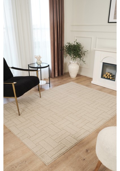 Krem Yumuşak Dokulu Uzun Ömürlü Lateks Kaymaz Taban Salon Oturma Odası Mutfak Koridor Halı RivonRN03