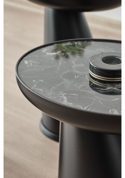 Elips 3'lü Sehpa,yan Sehpa,zigon Sehpa - Siyah & Siyah Mermer Desenli modelleri