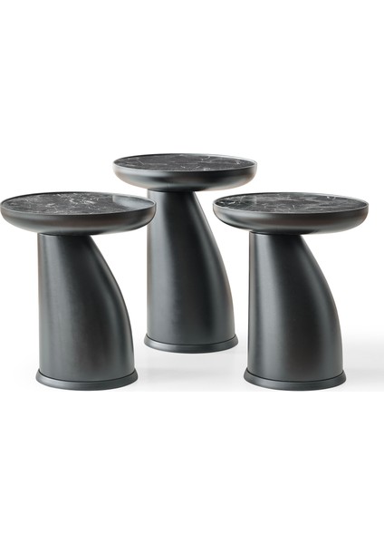 Elips 3'lü Sehpa,yan Sehpa,zigon Sehpa - Siyah & Siyah Mermer Desenli fırsatları