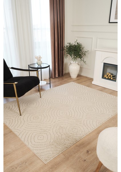 Bej Yumuşak Dokulu Uzun Ömürlü Lateks Kaymaz Taban Salon Oturma Odası Mutfak Koridor Halı Rivon RN06