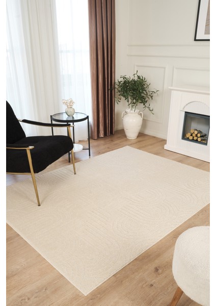 Krem Yumuşak Dokulu Uzun Ömürlü Lateks Kaymaz Taban Salon Oturma Odası Mutfak Koridor Halı RivonRN09