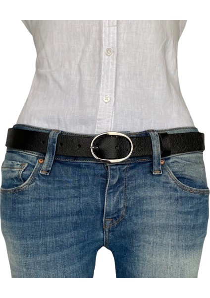 Deri Gümüş Tokalı Siyah Kadın Kemeri, 3cm fiyatları