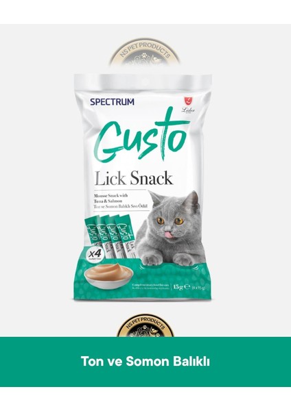 Gusto Lick Snack Ton ve Somon Balıklı Sıvı Kedi Ödül Maması 1 Adet-4x15 gr modelleri