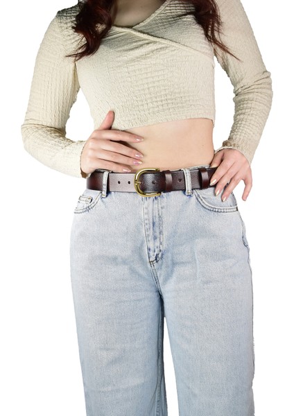 Deri, Gold Tokalı Bordo Kadın Kot Kemeri 4 cm