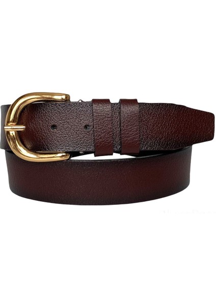 Deri, Gold Tokalı Bordo Kadın Kot Kemeri 4 cm