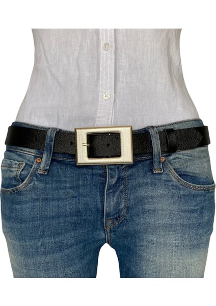 Deri Gold Tokalı Siyah Kadın Kemeri, 3cm fiyatları