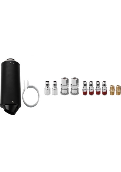 1x Motosiklet Yarışı Egzoz Susturucu Silendirici ve 10 Pcs 1/4 Inç Bsp Hava Hattı Hortum Kompresör Bağlantı Konnektörü Bağlayıcı (Yurt Dışından)