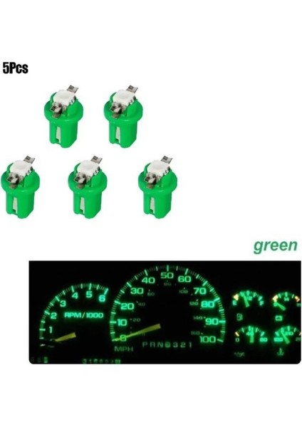 ( 5 x Adet ) 1 Set T5 B8.5d Model LED Duylu Dipsiz Ampul Yeşil 1.2W (T5 B8.5d Green)