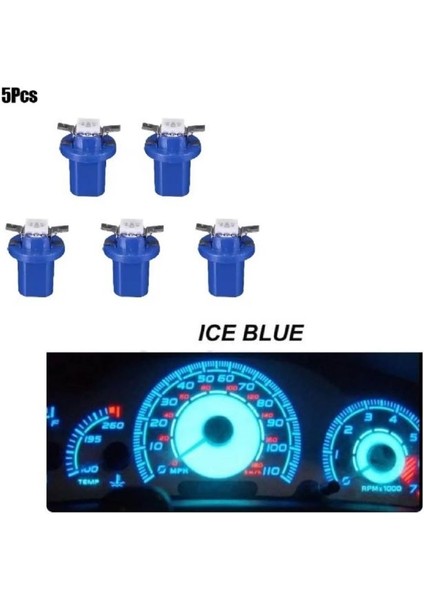 ( 5 x Adet ) 1 Set T5 B8.5d Model LED Duylu Dipsiz Ampul Buz Mavi 1.2W (T5 B8.5d Ice Blue)