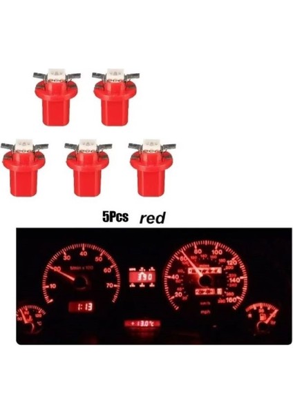 ( 5 x Adet ) 1 Set T5 B8.5d Model LED Duylu Dipsiz Ampul Kırmızı 1.2W (T5 B8.5d Red)