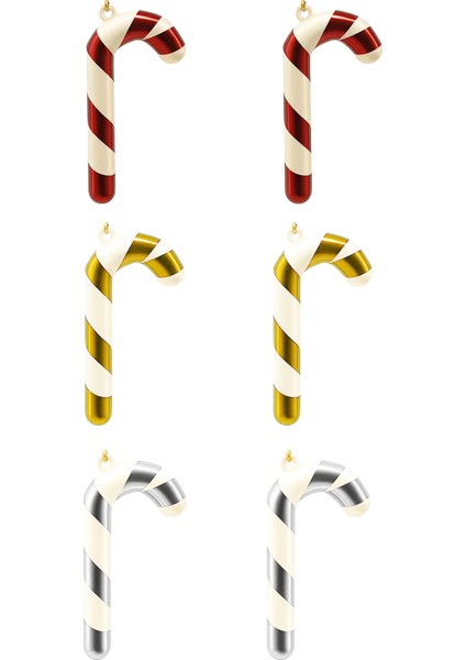 6lı Şeker Kamışı Yılbaşı Süs 7cm Kırmızı Beyaz Renkli Noel Süsleri