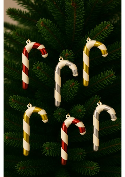 6lı Şeker Kamışı Yılbaşı Süs 7cm Kırmızı Beyaz Renkli Noel Süsleri fiyatları