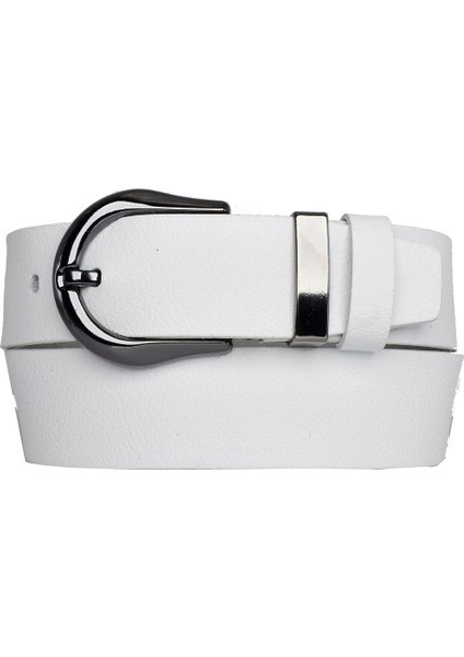Deri, Siyah Nikel Takım Tokalı 4 cm Beyaz Kadın Kemeri; Kot, Spor Kemer