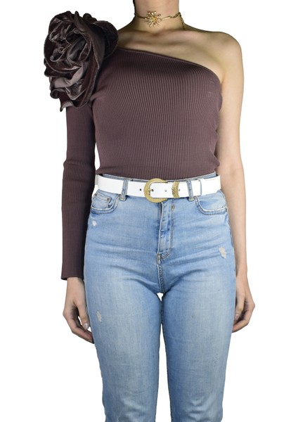 Deri Gold Tokalı Süt Beyaz Ince Kadın Kemeri, 3cm=3cm-Kdn-27