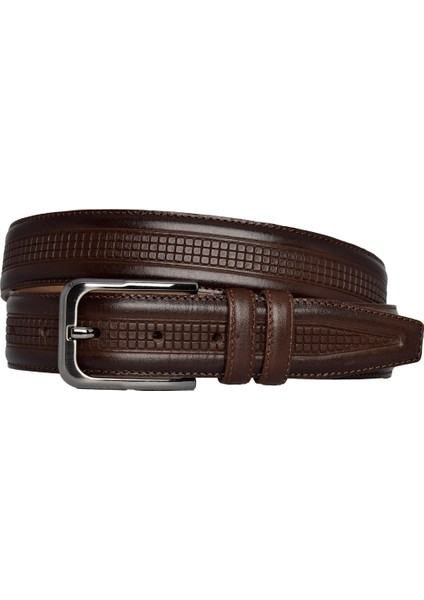 Deri, Koyu Kahverengi Dikişli Klasik, Kumaş Pantolon Kemeri 3.5 Cm_dikisli.orta.bas