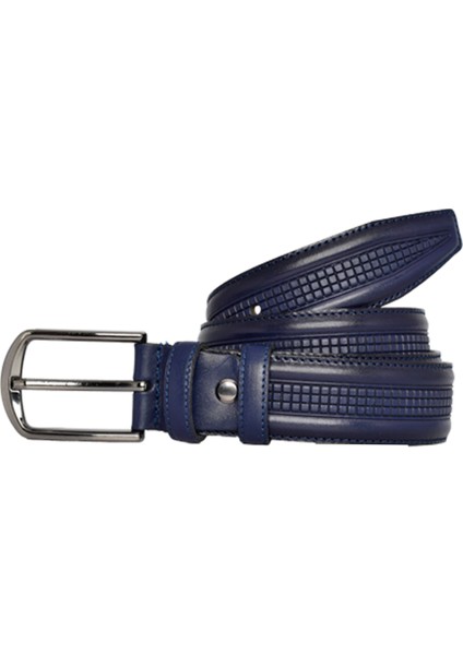 Deri, Lacivert Dikişli Klasik, Kumaş Pantolon Kemeri 3.5 Cm_dikisli.orta.bas