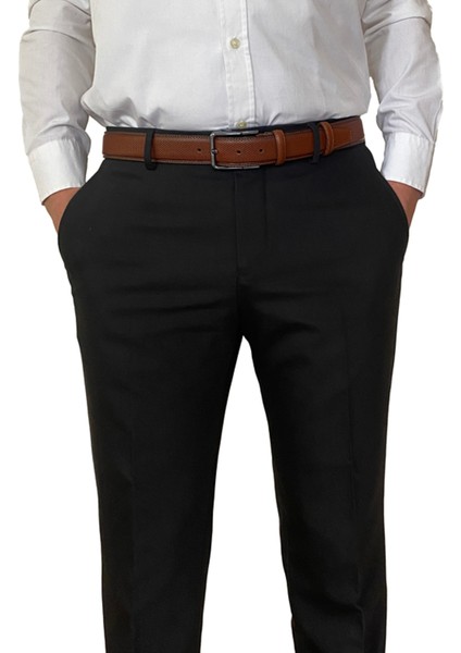 , Kahverengi Dikişli Klasik, Kumaş Pantolon Kemeri 3.5 Cm_dikisli.noktalı