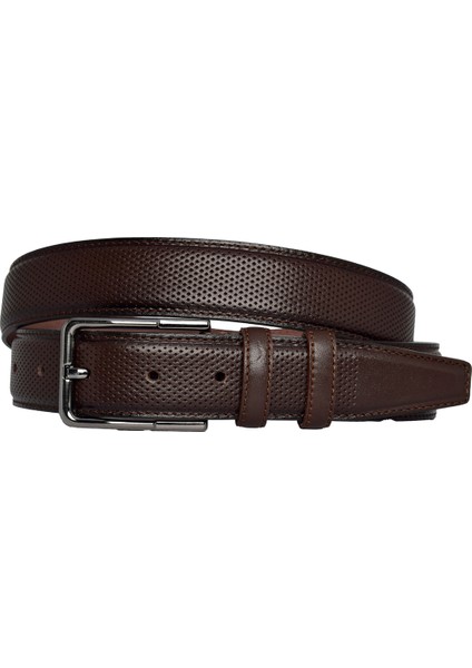 Deri, Koyu Kahverengi Dikişli Klasik, Kumaş Pantolon Kemeri 3.5 Cm_dikisli.noktalı