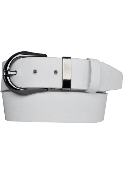 Deri, Siyah Nikel Takım Tokalı 4 cm Beyaz Kadın Kemeri; Kot, Spor Kemer