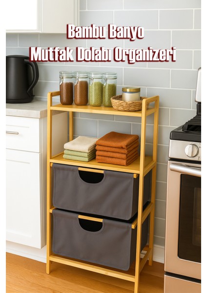 PBT-714 Ahşap Bambu Banyo Mutfak Organizeri 3 Raflı Çok Amaçlı Banyo Mutfak Düzenleyici Organizer Banyo Mutfak Dolabı Sebzelik Organizeri