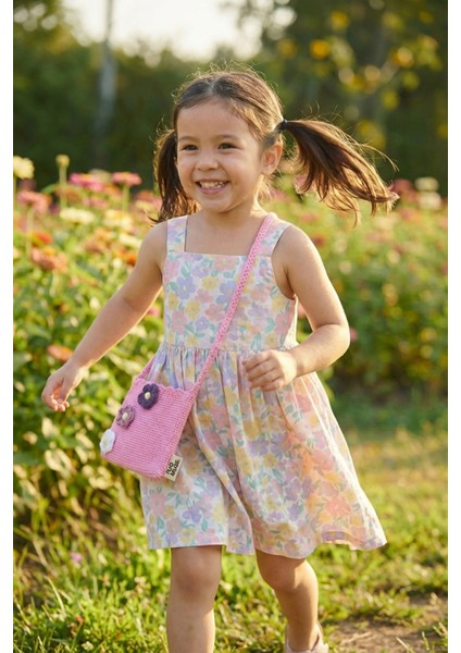 El Örgüsü Kız Çocuk Omuz Çantası - Pinky Bloom - 3D Çiçekli - Pembe fırsatları